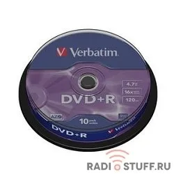 Verbatim  Диски DVD+R  4.7Gb 16х, 10 шт, Cake Box (43498) 