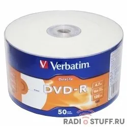 Verbatim  Диски DVD-R  4,7 Gb 16x DataLife Inkjet Printable, Shrink, 50 шт (43793)