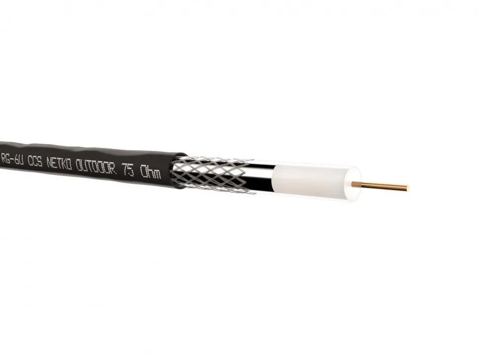 Кабель коаксиальный RG-6U, 75 Ом (CCS, оплетка 32 нити AL), наружный, черный (100м) NETKO Optima