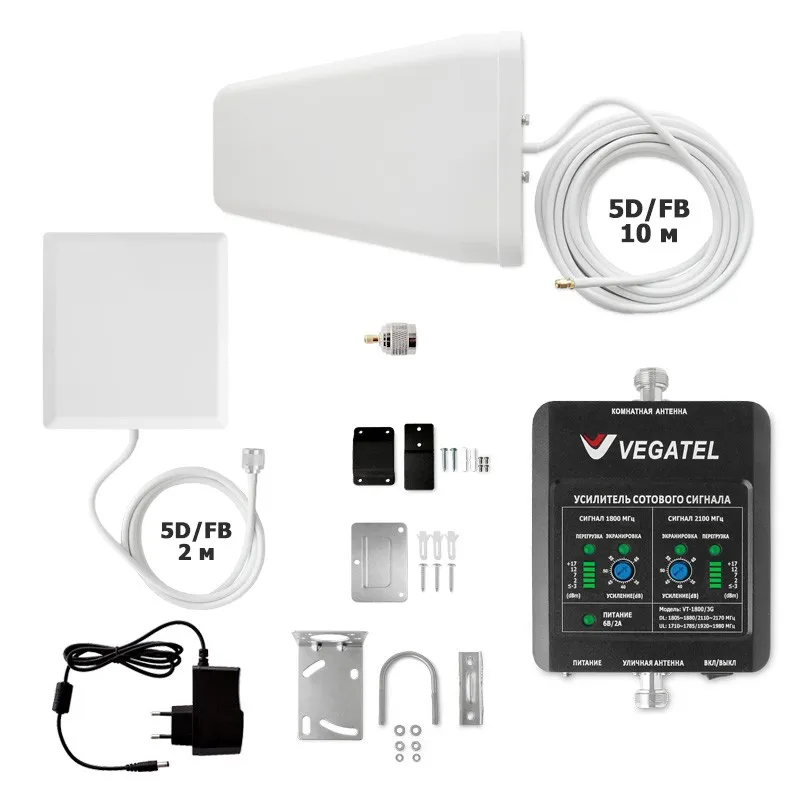 VEGATEL VT-1800/3G-kit (дом, LED) усилитель сотовой связи и 3G интернета на даче или в доме