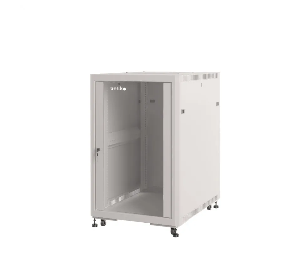Шкаф напольный 19" Netko 18U серия Optima (600х800х957), передняя дверь стекло, серый, разобранный (упакован в 3 коробки)