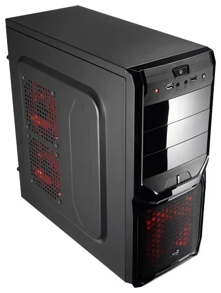 Корпус Aerocool V3X Advance Black Edition, ATX, без БП, 1х USB 3.0, 1х USB 2.0, в комплекте 1х 120-мм red LED + 1x 80-мм black fan